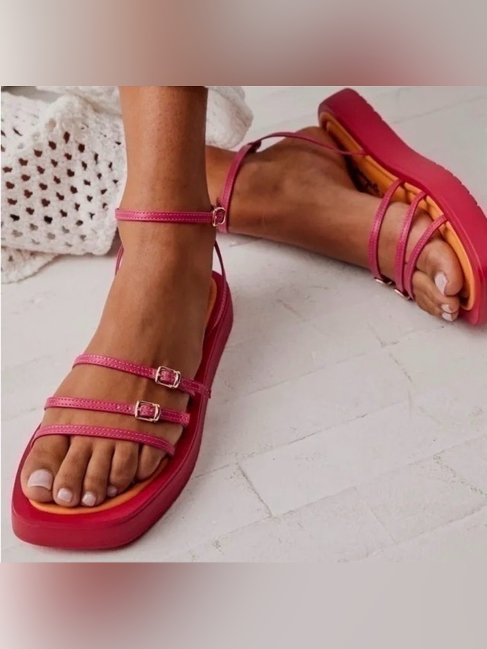 Free People Fiona Strappy Platform Sandals Pink Orange 39 US 8.5/9 Y2K